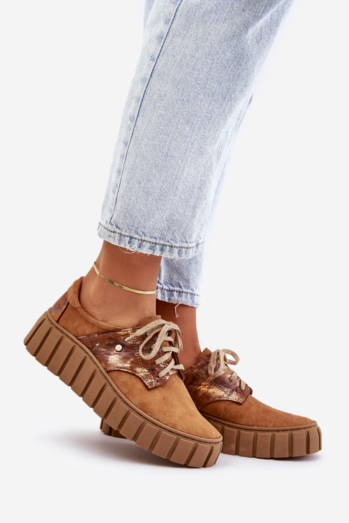 Hnedé semišové topánky na platforme Zazoo 10128