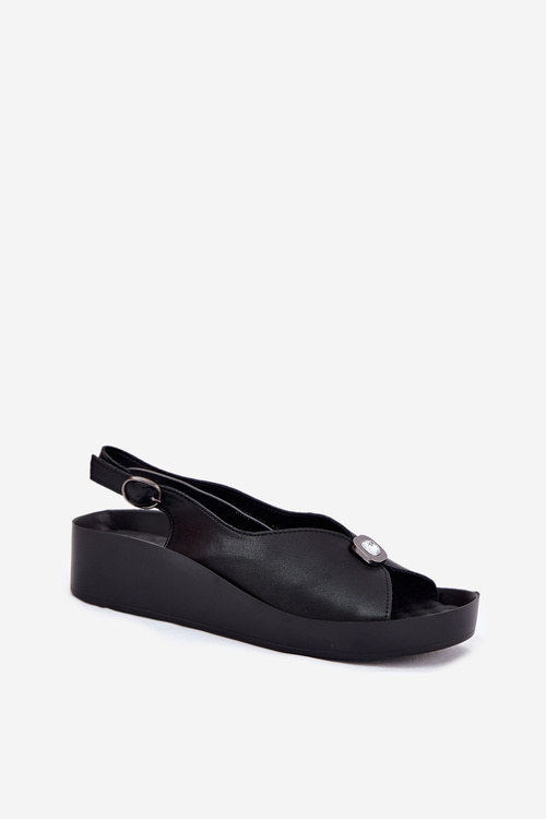 Kožené Dámske Sandále Na Klíne A Platforme S.Barski KV51-020 Čierne