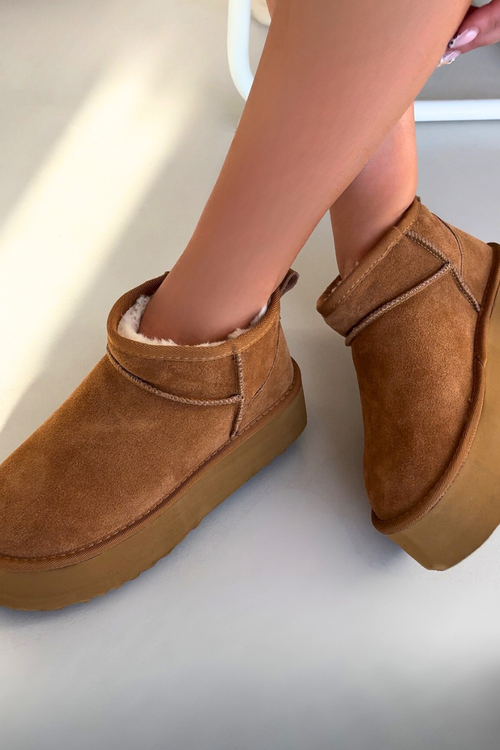 Dámské sněhule z přírodního semiše Camel Mairene