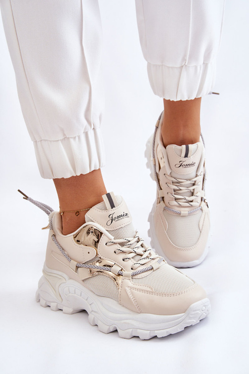 Dámská sportovní obuv šněrovaná na platformě Béžove Minea
