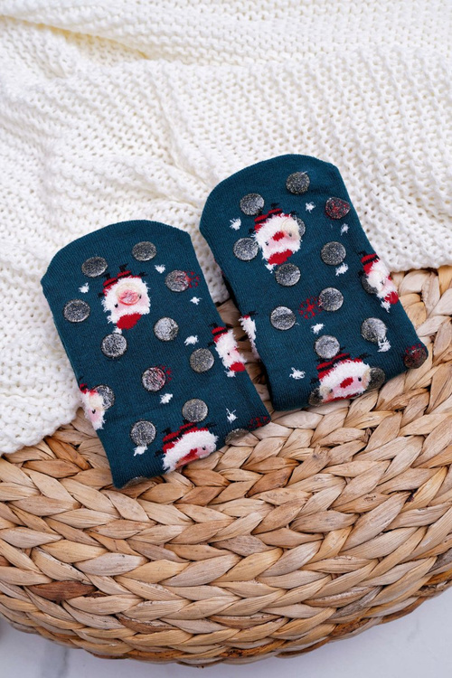 Dámské Ponožky Vánoční Protiskluzové Zelené s Ježíšek
