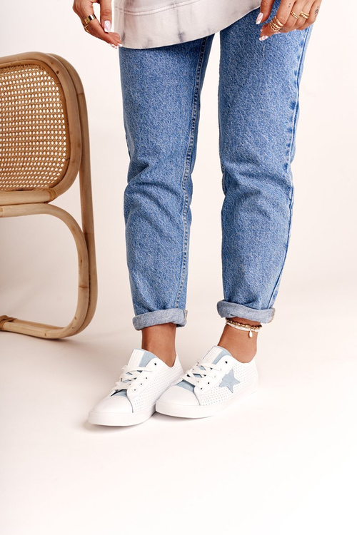 Dámske kožené tenisky s hviezdnou veľkou hviezdou DD274692 Biela a modrá