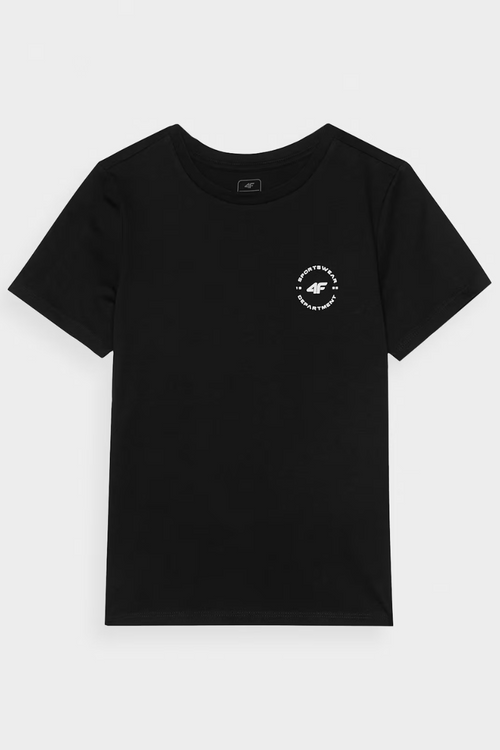 Hladké Bavlnené Tričko Chlapčenské Regular 4FJWAW24TTSHM1859-20S Čierne