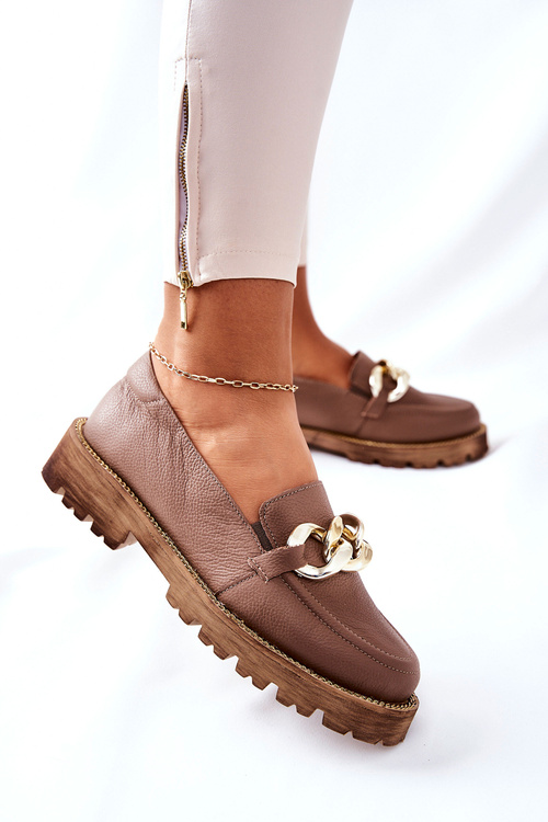Dámské Boty Loafers Kůže Hnědé Sthonto