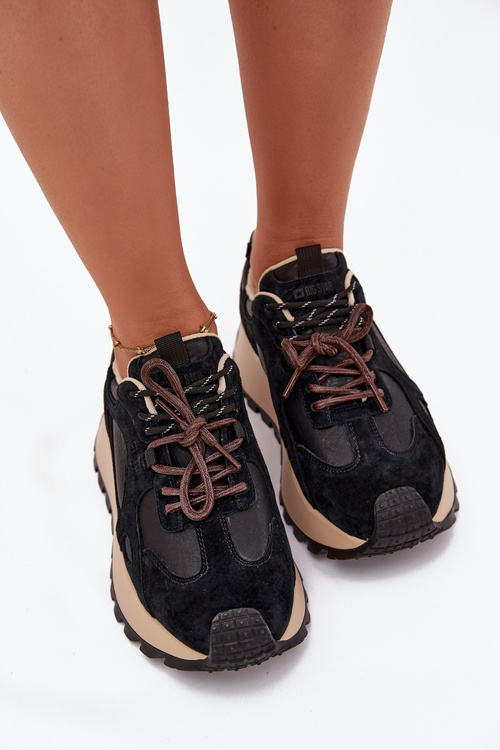 Kožené Sneakers Na Platforme Dámske Big Star SS274628 HI-POLY SYSTEM Čierne