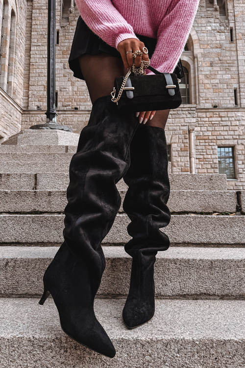 Poncho dámske čižmy na podpätku čierne Ysolienne