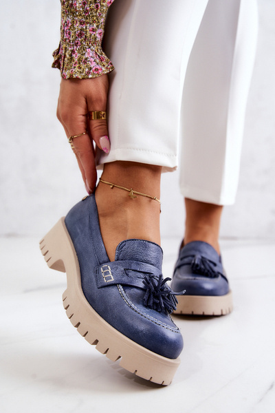 Dámské kožené boty Fringes Maciejka 05497-17 Modrá