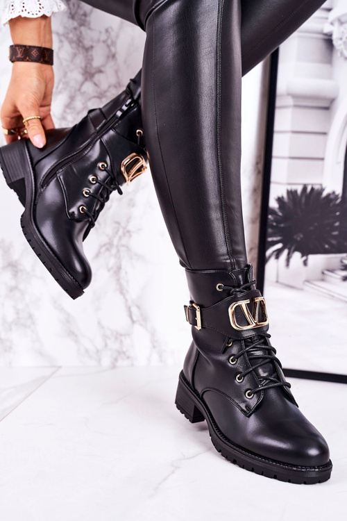 Dámské Teplé Boty Se Zlatou Sponou Černé Vera