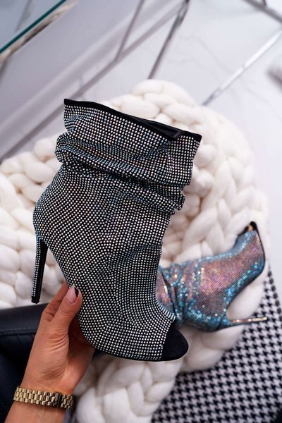 Kotníkové Boty Na Podpatku Se Zirkony Lu Boo Černé