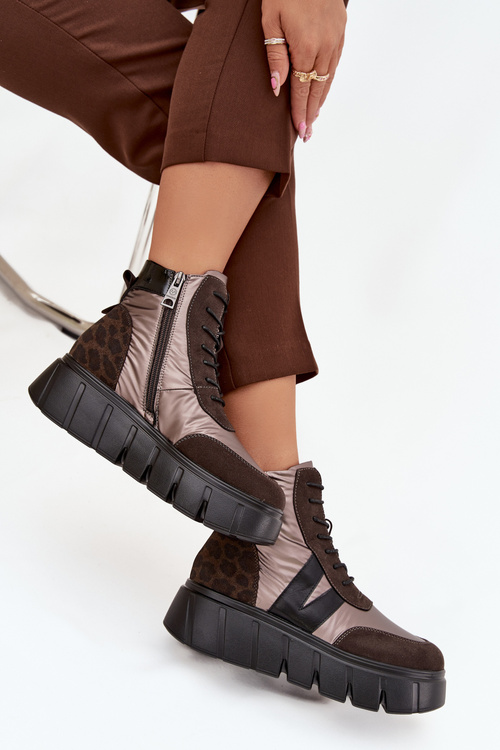 Dámske zateplené členkové čižmy na platforme Vinceza 58562 hnedé