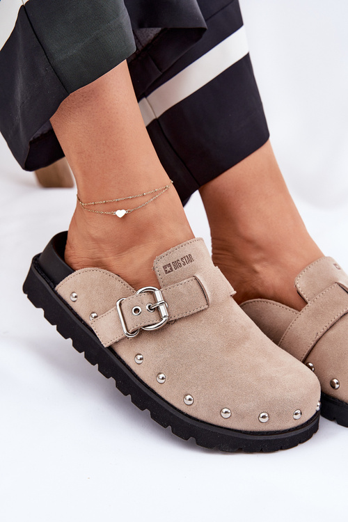 Semišové Papuče Dámske Na Platforme Big Star RR274A376 Béžové