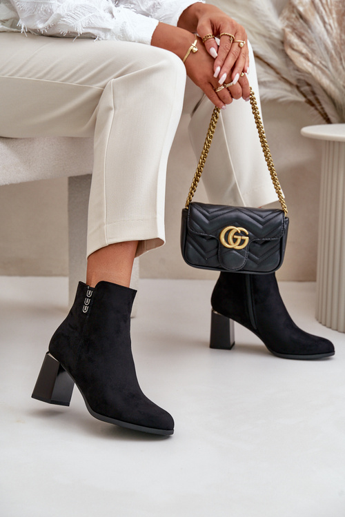 Zateplené Eko Semišové Boty Dámské Na Podpatku Se Zapínáním Na Zip Černé Erillia