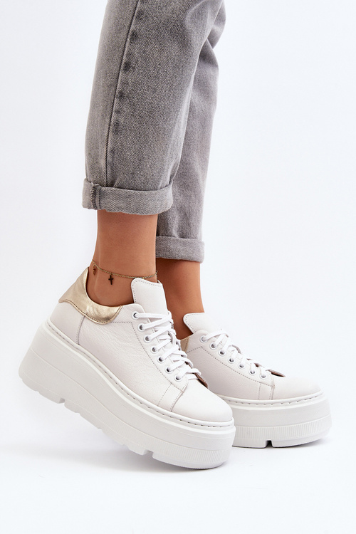 Dámske kožené športové topánky na platforme M01/1 Zazoo svetlo béžové