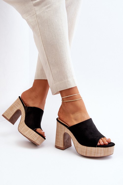 Dámske sandále na podpätku Čierne Siobhan