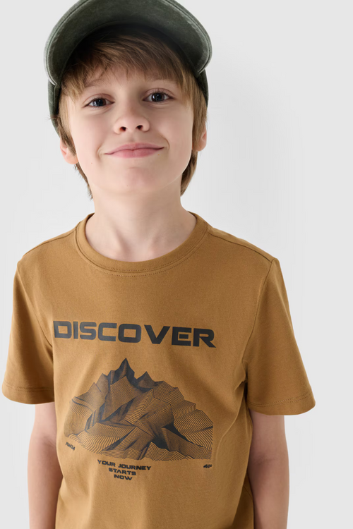 Tričko T-Shirt S Potiskem Pro Chlapce 4F 4FJWAW24TTSHM1553-74S Žlutá