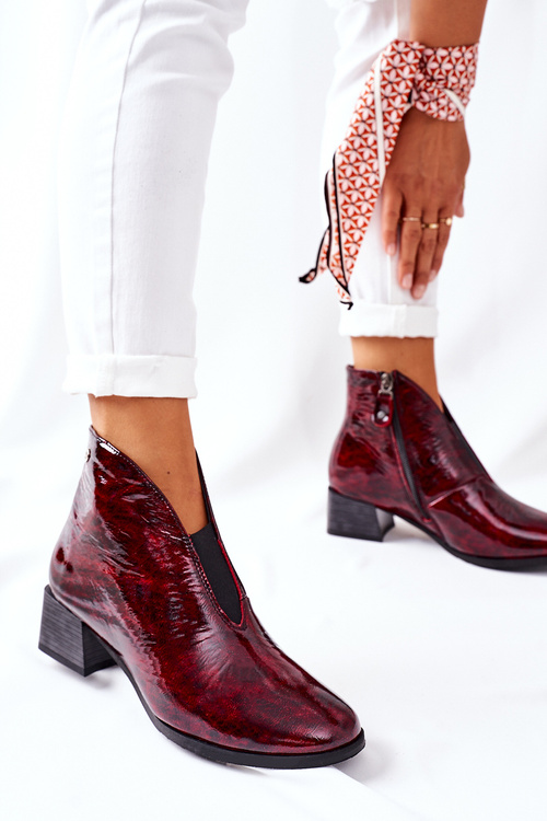 Kožené Teplé Boty Na Podpatku Maciejka 04777-23 Tmavě červené