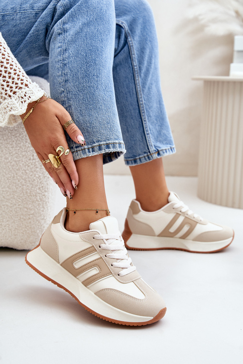 Sneakersy Sportovní Boty Na Platformě Dámské Béžové Thari