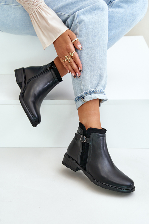 Zateplené Dámske Čižmy S Nízkym Zvrškom Na Zips Z Eko Kože Čierne Taitha