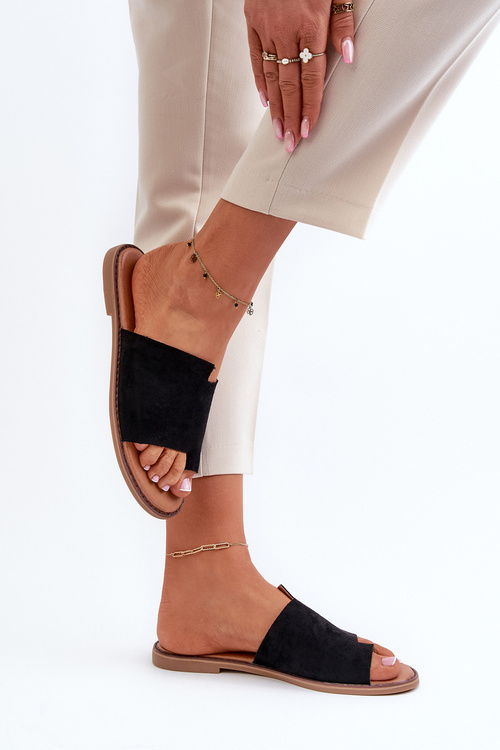 Dámske Zamszové Klampi Japonky Čierne Amite