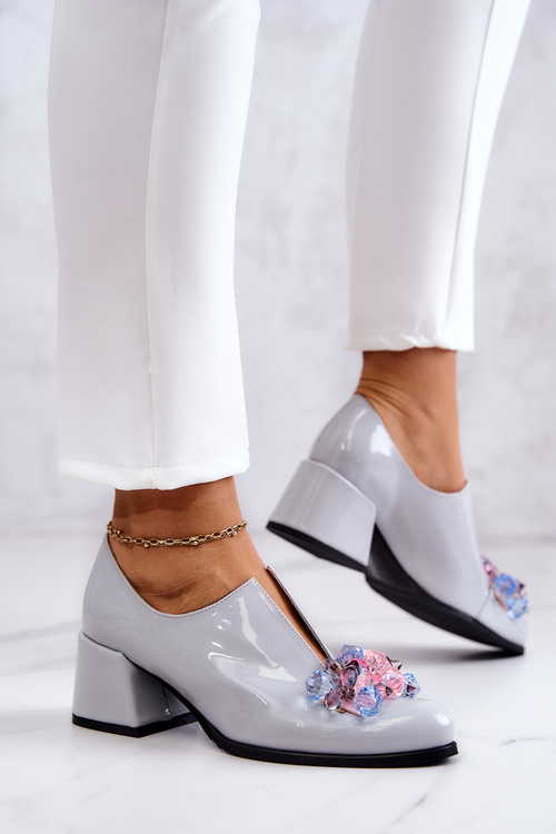 Lakované kožené hladké boty s zdobením šede Delaver