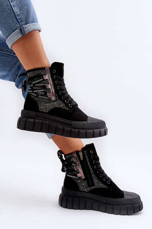 Vysoké dámské tenisky na masivní platformě černé Wonise