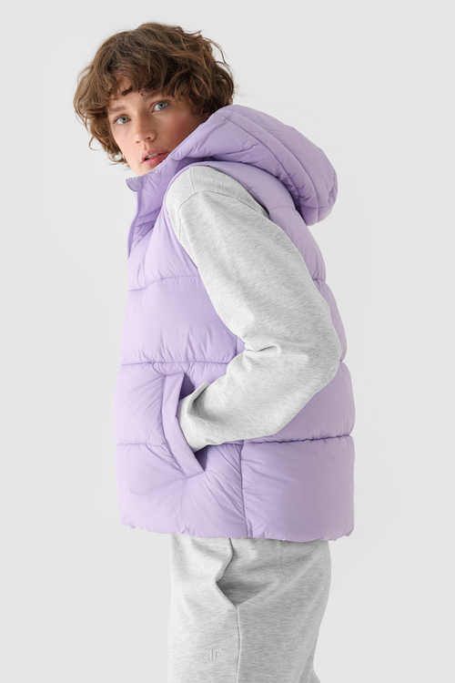 Dámsky Páperový Bezrukávnik S Kapucňou Fialový 4F 4FWAW24TVJAF141-52S