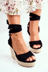 Dámske sandále na klinách zviazané čierne Belleza