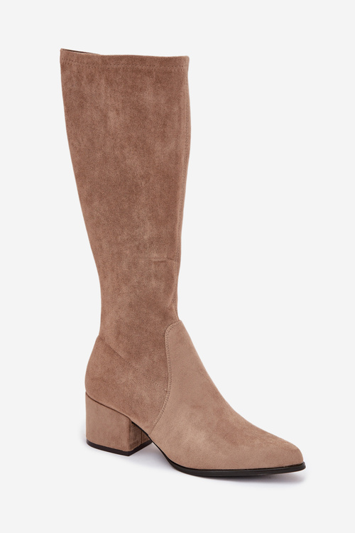 Dámské kozačky na nízkém podpatku ekologická semiš Sergio Leone KZ212 béžové