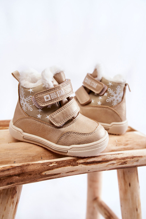 Dětské zateplené kozačky na suchý zip Big Star KK374189 Béžovo-zlatá