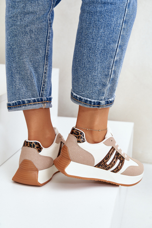 Tenisky Športové Topánky Na Platforme Leopard Dámske Béžové Thari