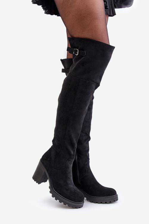Kozačky Na Podpatku S Návrhem Nad Kolena Zateplené Černé Niaviera