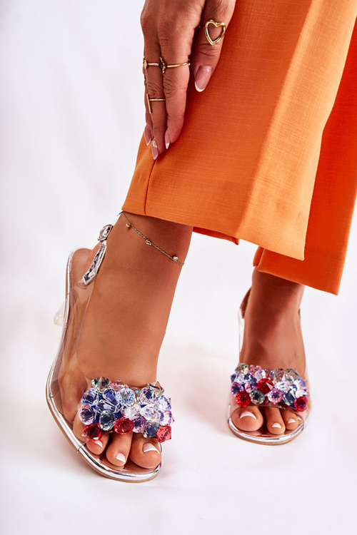 Elegantní sandály se krystaly stříbrne Lanette