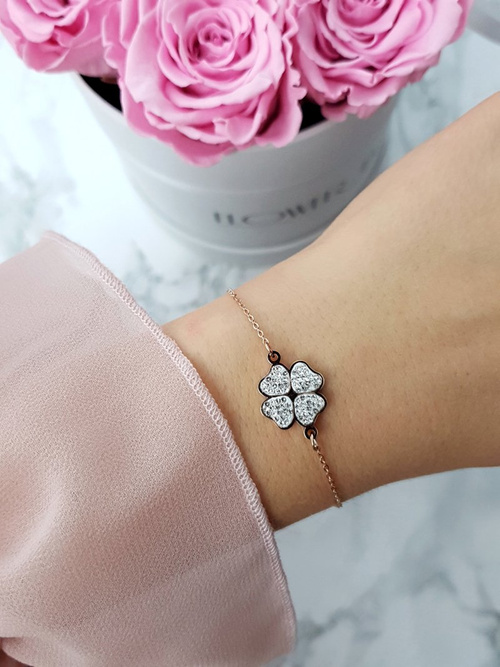 Dámsky náramok na reťazci Clover Pink Gold Selene