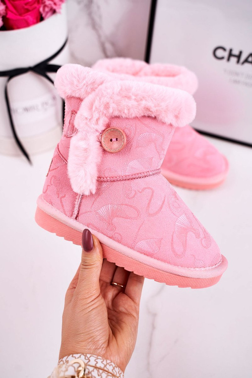 Detské topánky Snehové topánky s kožušinou a gombíkom Pink Cawai