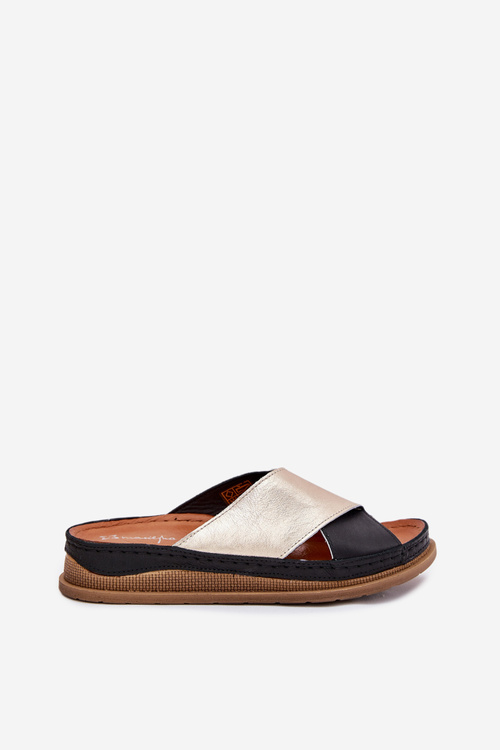 Dámské Kožené Sandály Na Platformě Maciejka L4986-25 Zlaté-Černé