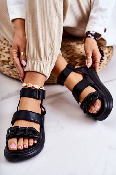 Kožené sandále s reťazou la.fi čierna allisia