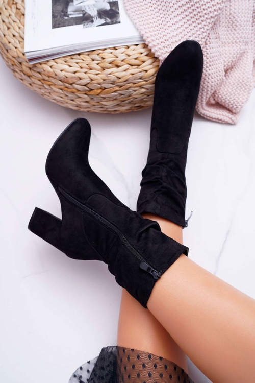 Dámské Kotníkové Boty Na Podpatku Semišové Černé S.Barski 36-14