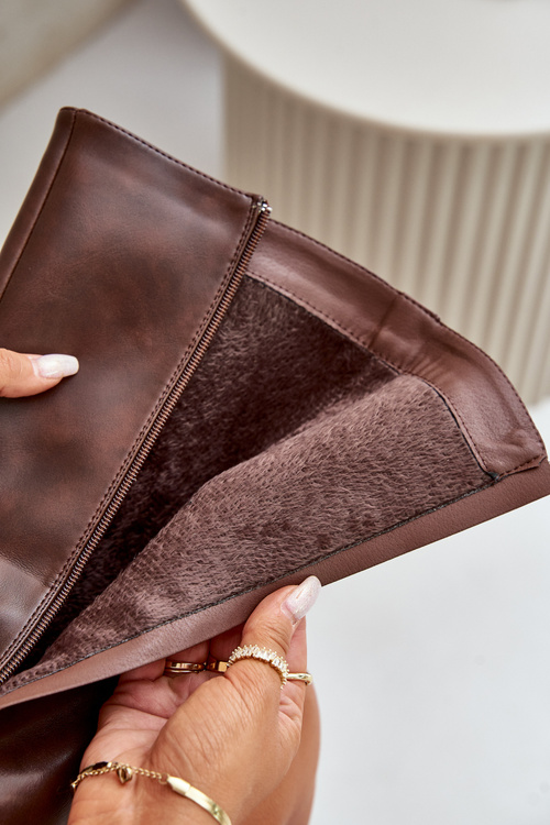 Zateplené dámské kozačky na zip z eko kůže hnědé Tialethe