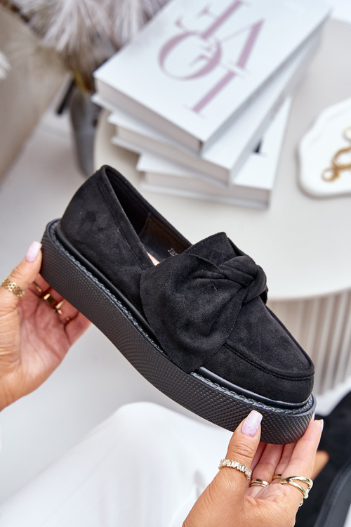 Dámske Mokasíny na Platforme s Mašľou Čierne Naivine