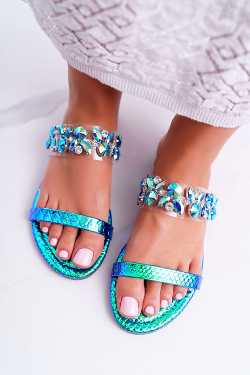 Dámské Nazouváky Lu Boo Elegantní se Zirkony Modré Elementary