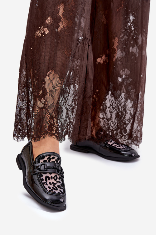 Kožené Lakované Mokasíny S Mriežkou Čierne Vinceza 31931