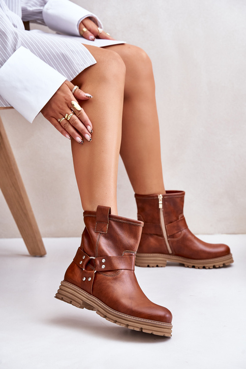 Kožené Dámské Botky Na Plochém Podpatku Hnědé Lewski 3610