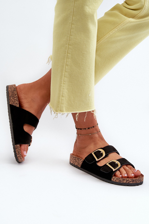 Dámske žabky na korkovej platforme s pásmi čierne Doretta