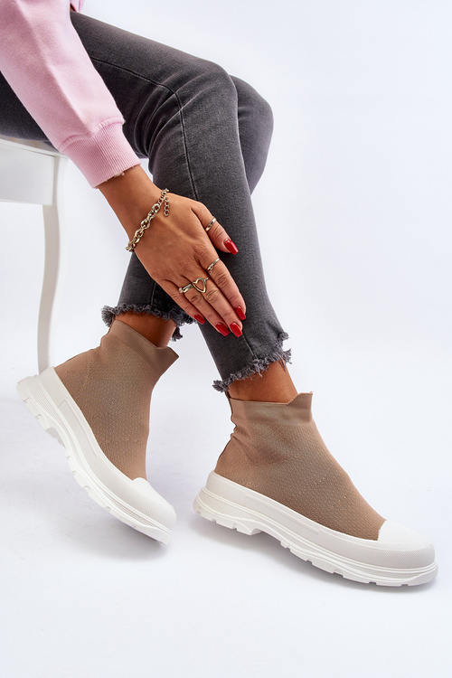 Dámske topánky so slip-on ponožkami hnedé Ilanae