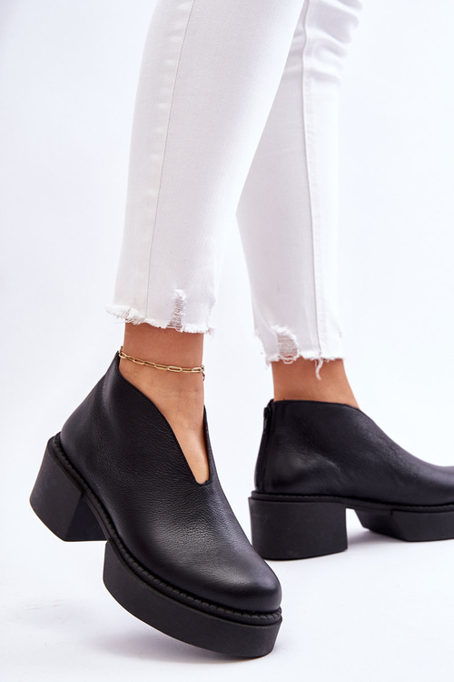 Kožené topánky na masívnej päte Nicole 2795/056 čierna