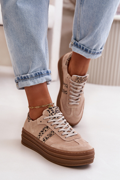 Zazoo N1068S4 Dámské Semišové Sneakersy Na Platformě Leopardí Růžové