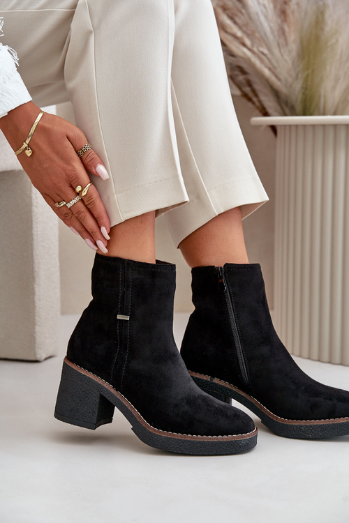 Dámské Botky Na Podpatku Zateplené Eko Semišové Černé Arkesia