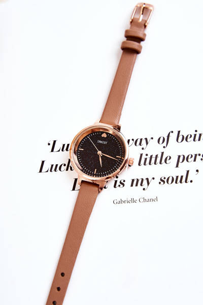 Dámske hodinky na tenkom opasku ernest Dark Beige