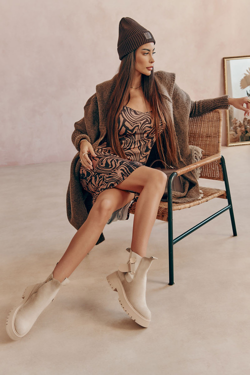 Semišové teplé boty Workers Béžove Magnis