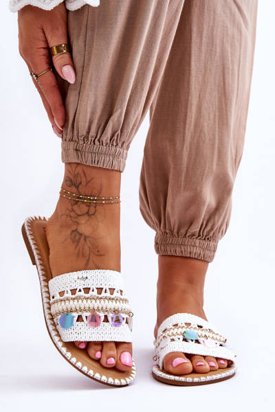 Dámské pletené zdobené pantofle bílé Millano